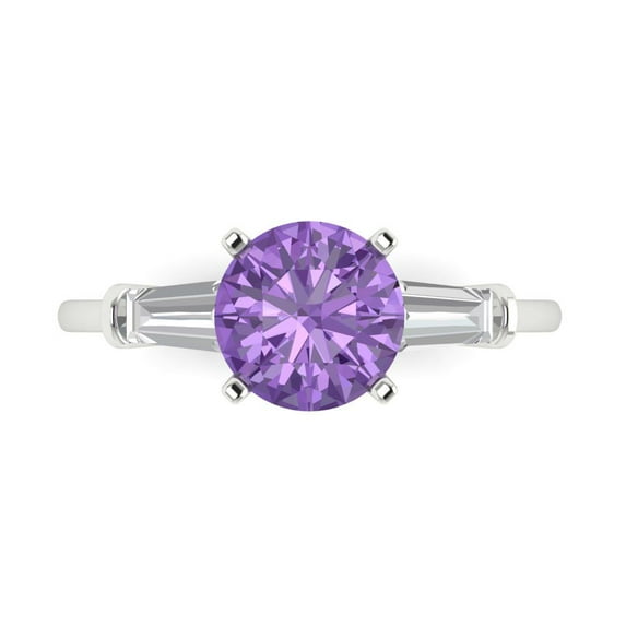 Clara Pucci 14K White Gold Solid Gold Alexandrite Three-Stone Anniversary Ring for Women - 2 cttw Round Cut