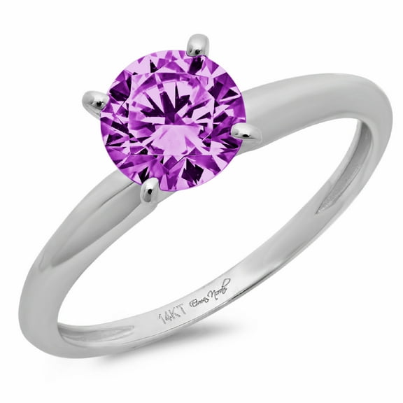 2 ct Round Cut Simulated Alexandrite Solitaire 14K White Gold Womens Engagement Ring