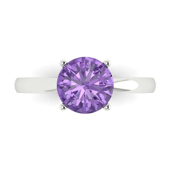 2 ctw Solitaire Anniversary Ring for Women | Round Cut Simulated Alexandrite | Hyperallergenic Solid 18K White Gold