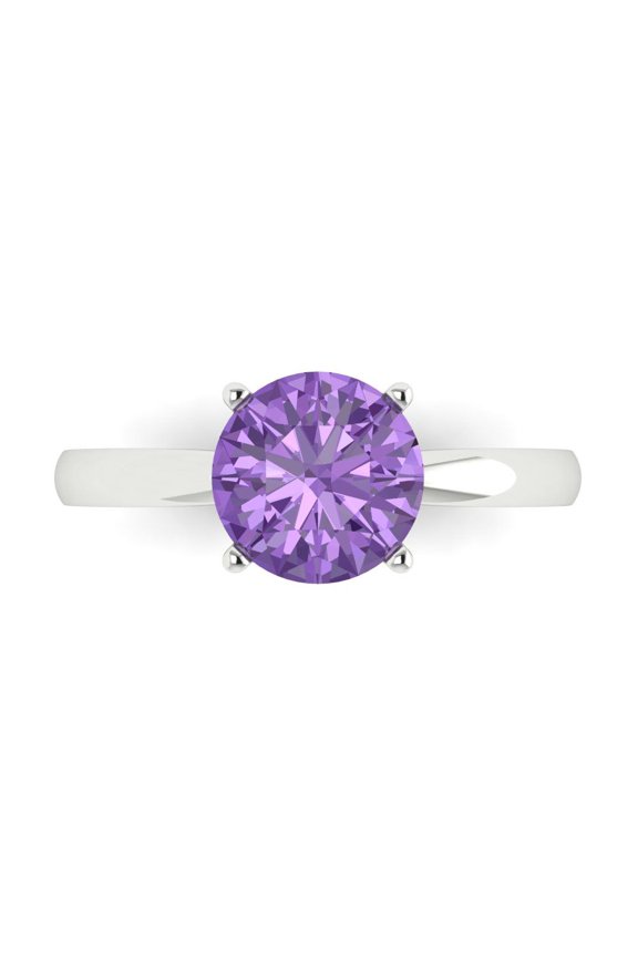 2 ct Round Cut Simulated Alexandrite Solitaire Engagement Ring for Women in 18K White Gold