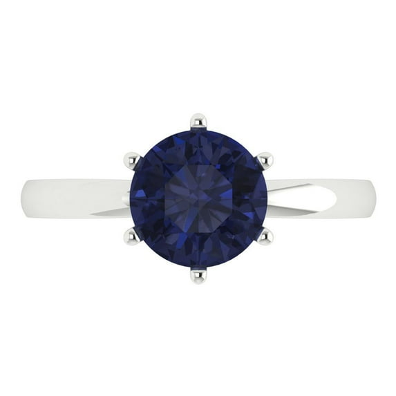 2 ct Round Cut Simulated Blue Sapphire Solitaire 14K White Gold Womens Engagement Ring
