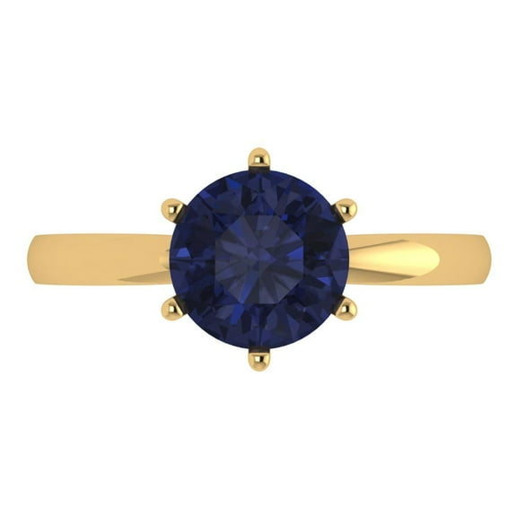 2 ct Round Cut Simulated Blue Sapphire Solitaire Engagement Ring for Women in 14K Yellow Gold