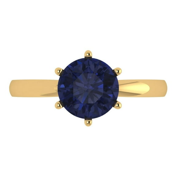 Clara Pucci 14K Yellow Gold 2ct BlueSapphire Solitaire Ring for Women
