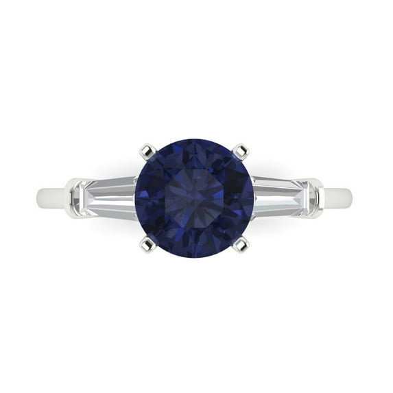 Clara Pucci 14K White Gold 2ct BlueSapphire Three-Stone Ring for Women