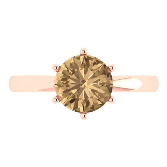 2 ct Round Cut Simulated Champagne Diamond Solitaire 18K Rose Gold Womens Engagement Ring