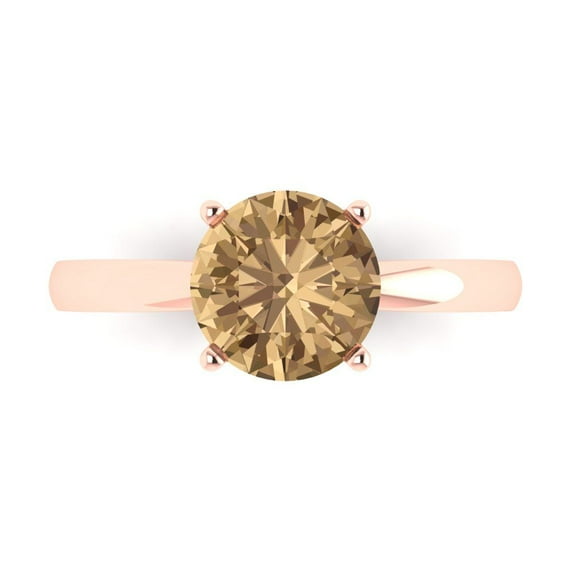 2 ctw Solitaire Anniversary Ring for Women | Round Cut Simulated Champagne Diamond | Hyperallergenic Solid 18K Rose Gold