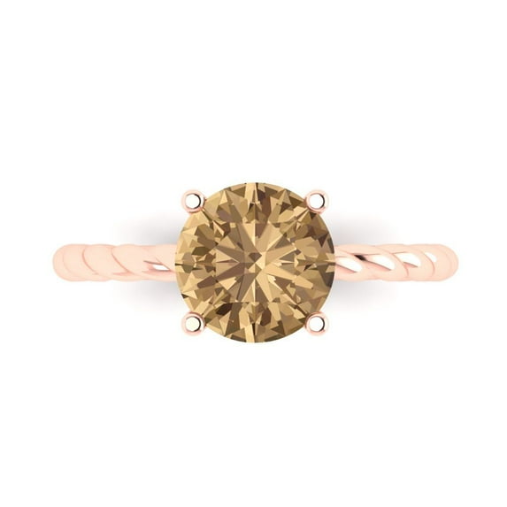 2 ctw Solitaire Anniversary Ring for Women | Round Cut Simulated Champagne Diamond | Hyperallergenic Solid 18K Rose Gold