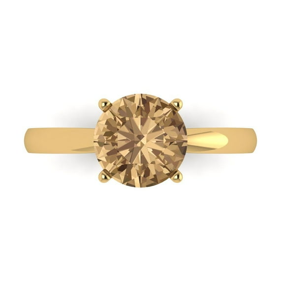 2 ctw Solitaire Anniversary Ring for Women | Round Cut Simulated Champagne Diamond | Hyperallergenic Solid 18K Yellow Gold