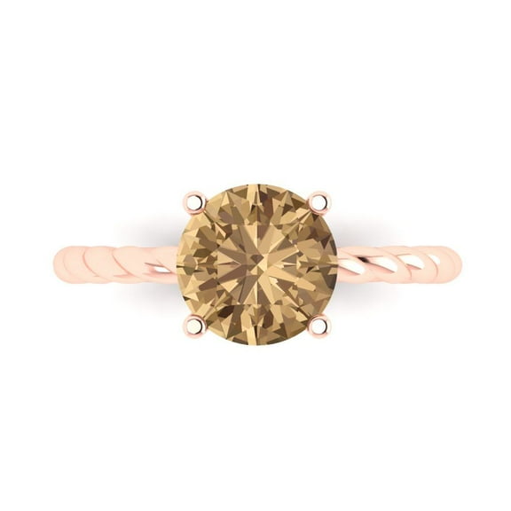 2 ct Round Cut Simulated Champagne Diamond Solitaire Engagement Ring for Women in 14K Rose Gold