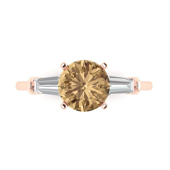 2 ct Round Cut Simulated Champagne Diamond Three-Stone Engagement Ring for Women in 18K Rose Gold