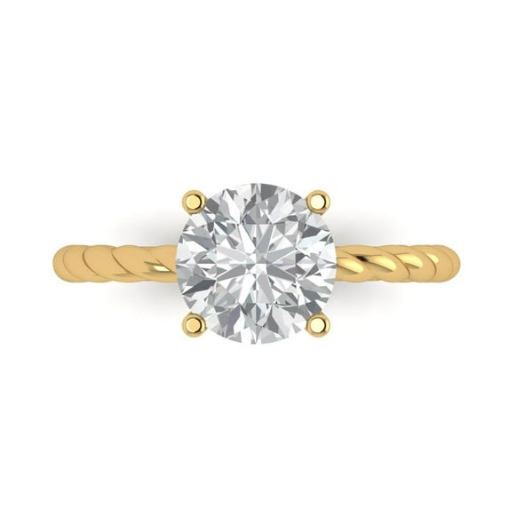 Clara Pucci 14K Yellow Gold 2ct Clear Solitaire Ring for Women