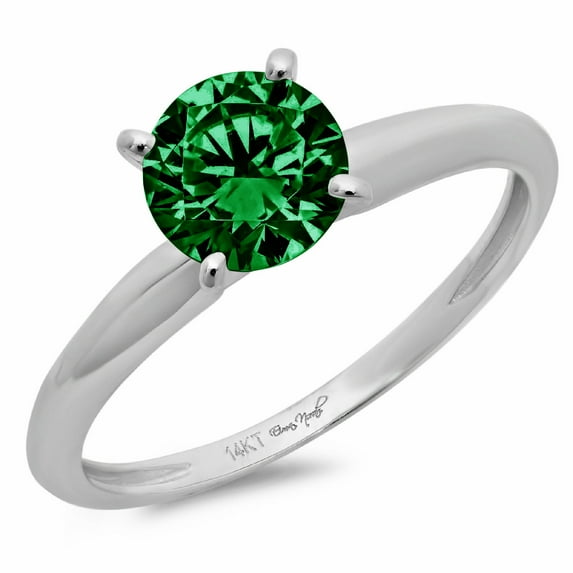 2 ct Round Cut Simulated Emerald Solitaire 18K White Gold Womens Engagement Ring