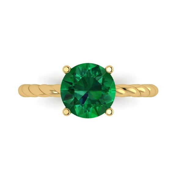 2 ctw Solitaire Anniversary Ring for Women | Round Cut Simulated Emerald | Hyperallergenic Solid 18K Yellow Gold