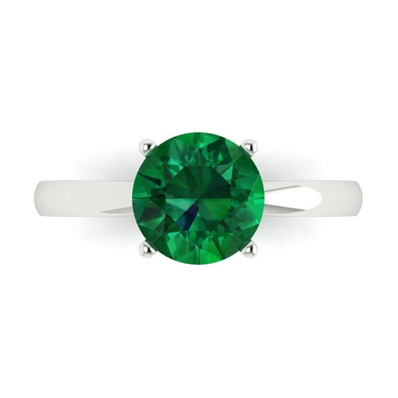 2 ct Round Cut Simulated Emerald Solitaire Engagement Ring for Women in 14K White Gold