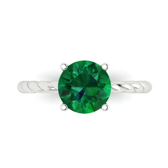 2 ct Round Cut Simulated Emerald Solitaire Engagement Ring for Women in 18K White Gold