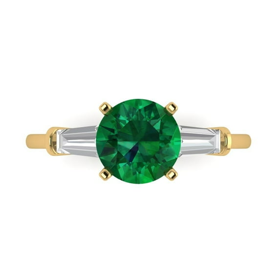 2 ct Round Cut Simulated Emerald Three-Stone Engagement Ring for Women in 18K Yellow Gold