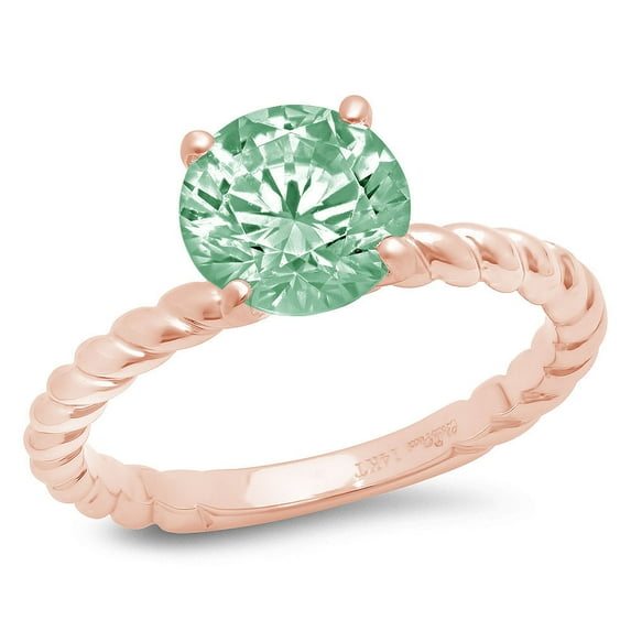 2 ct Round Cut Simulated Green Diamond Solitaire 14K Rose Gold Womens Engagement Ring