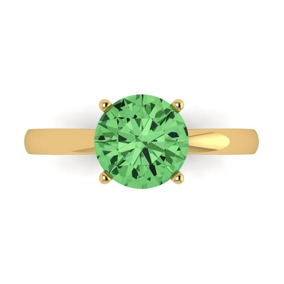 Clara Pucci 14K Yellow Gold Solid Gold Green Solitaire Anniversary Ring for Women - 2 cttw Round Cut
