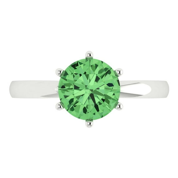 2 ctw Solitaire Anniversary Ring for Women | Round Cut Simulated Green Diamond | Hyperallergenic Solid 18K White Gold
