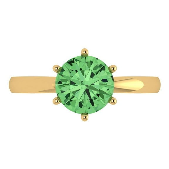 2 ct Round Cut Simulated Green Diamond Solitaire Engagement Ring for Women in 14K Yellow Gold