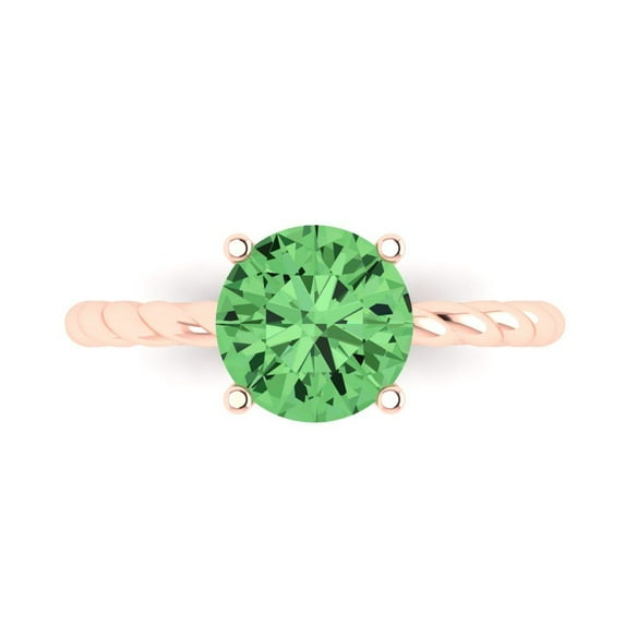 2 ct Round Cut Simulated Green Diamond Solitaire Engagement Ring for Women in 18K Rose Gold