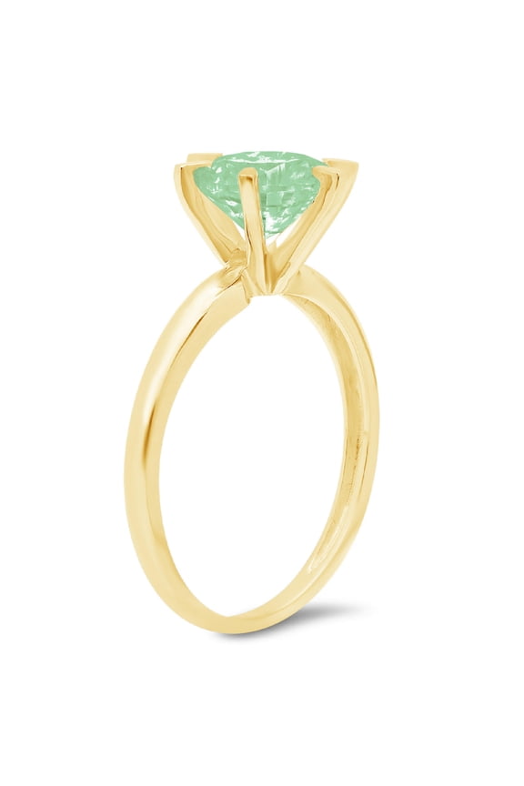 2 ct Round Cut Simulated Green Diamond Solitaire Engagement Ring for Women in 18K Yellow Gold