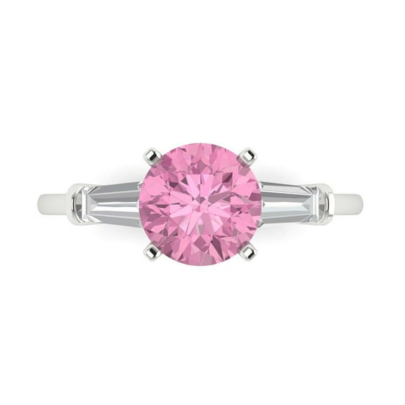 2 ctw 3 Stone Anniversary Ring for Women | Round Cut Simulated Pink Diamond | Hyperallergenic Solid 14K White Gold
