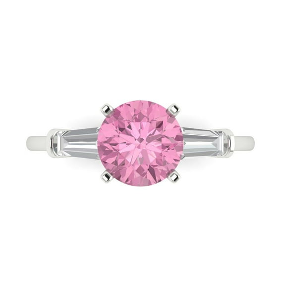 2 ctw 3 Stone Anniversary Ring for Women | Round Cut Simulated Pink Diamond | Hyperallergenic Solid 18K White Gold