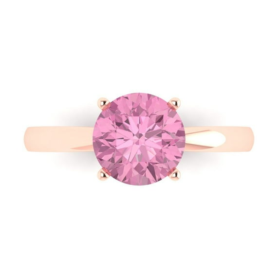 Clara Pucci 14K Rose Gold Solid Gold Pink Solitaire Anniversary Ring for Women - 2 cttw Round Cut
