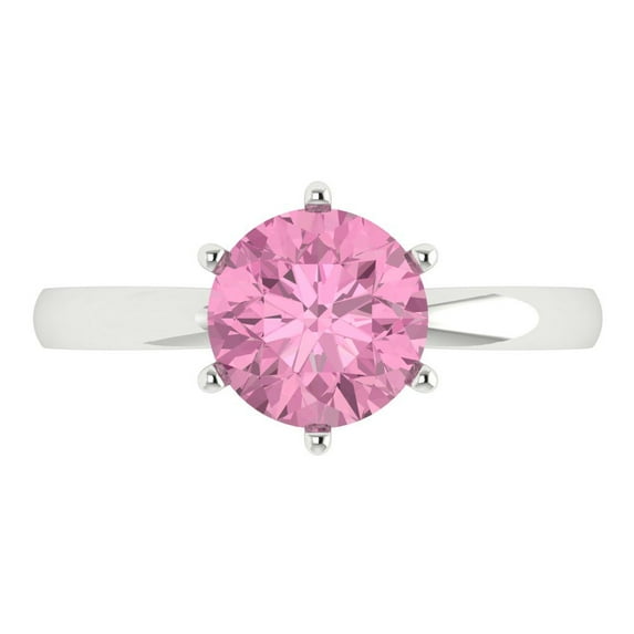 2 ctw Solitaire Anniversary Ring for Women | Round Cut Simulated Pink Diamond | Hyperallergenic Solid 18K White Gold