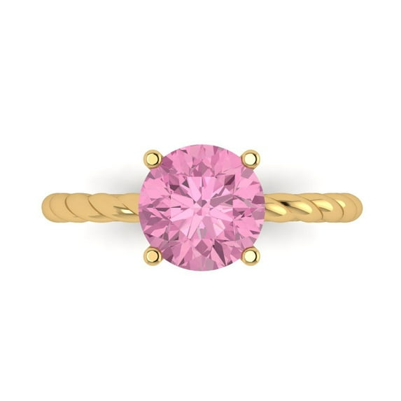 2 ct Round Cut Simulated Pink Diamond Solitaire 18K Yellow Gold Womens Engagement Ring