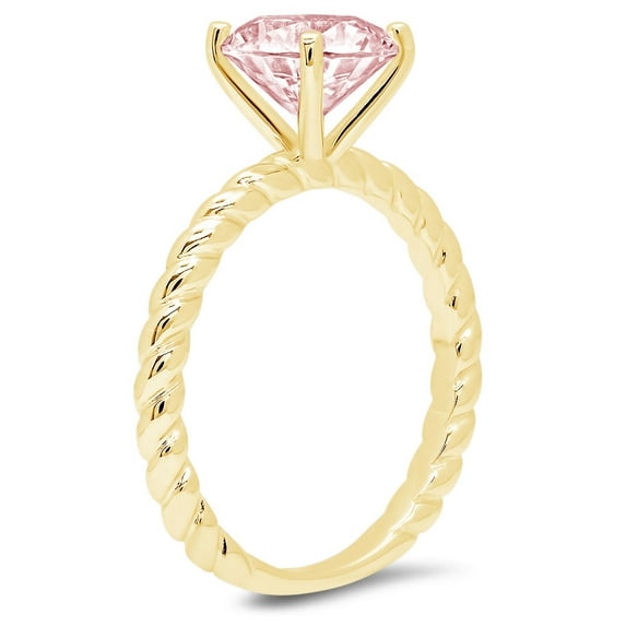 2 ct Round Cut Simulated Pink Diamond Solitaire Engagement Ring for Women in 14K Yellow Gold