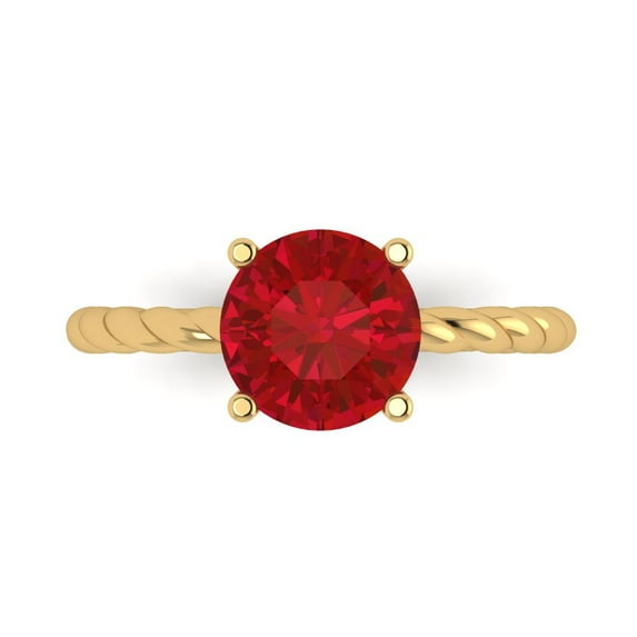 2 ctw Solitaire Anniversary Ring for Women | Round Cut Simulated Pink Tourmaline | Hyperallergenic Solid 18K Yellow Gold