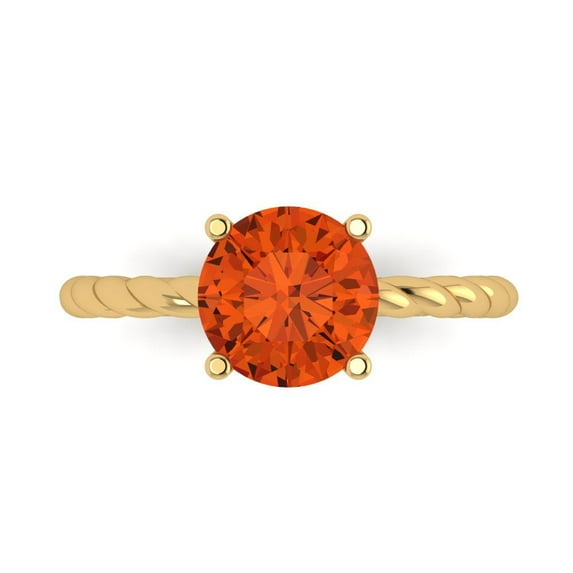 Clara Pucci 14K Yellow Gold Solid Gold Red Solitaire Anniversary Ring for Women - 2 cttw Round Cut
