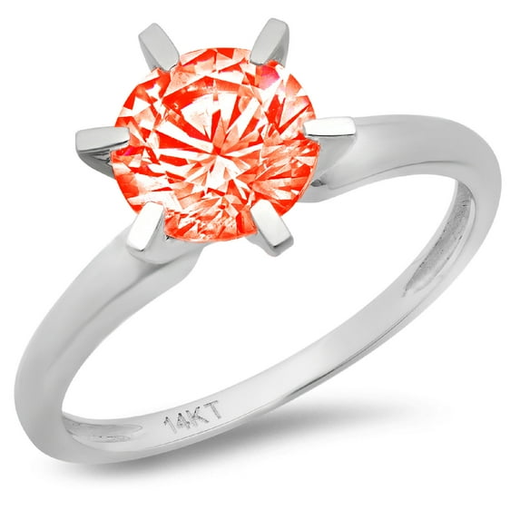 2 ct Round Cut Simulated Red Diamond Solitaire 18K White Gold Womens Engagement Ring