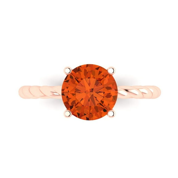 Clara Pucci 14K Rose Gold 2ct Red Solitaire Ring for Women