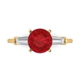 thumbnail image 1 of 2 ctw 3 Stone Anniversary Ring for Women | Round Cut Simulated Ruby | Hyperallergenic Solid 14K Yellow Gold, 1 of 5