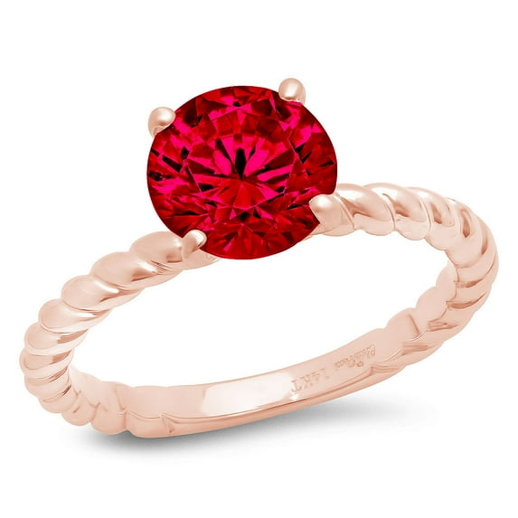 2 ct Round Cut Simulated Ruby Solitaire 14K Rose Gold Womens Engagement Ring