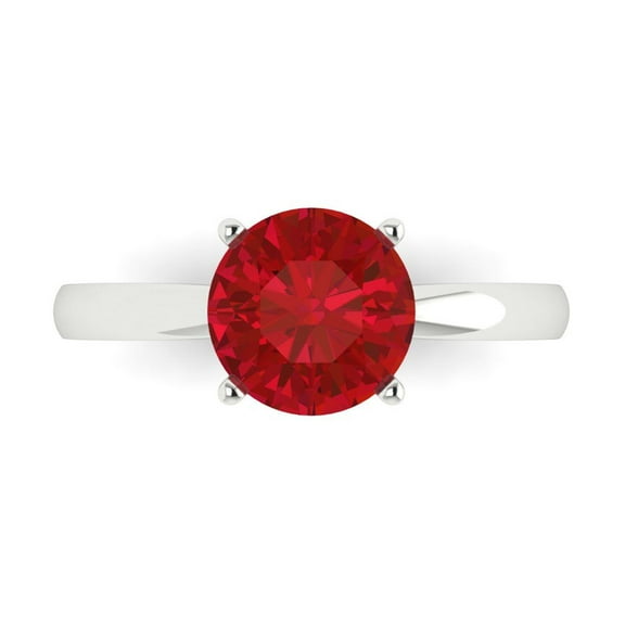2 ctw Solitaire Anniversary Ring for Women | Round Cut Simulated Ruby | Hyperallergenic Solid 14K White Gold