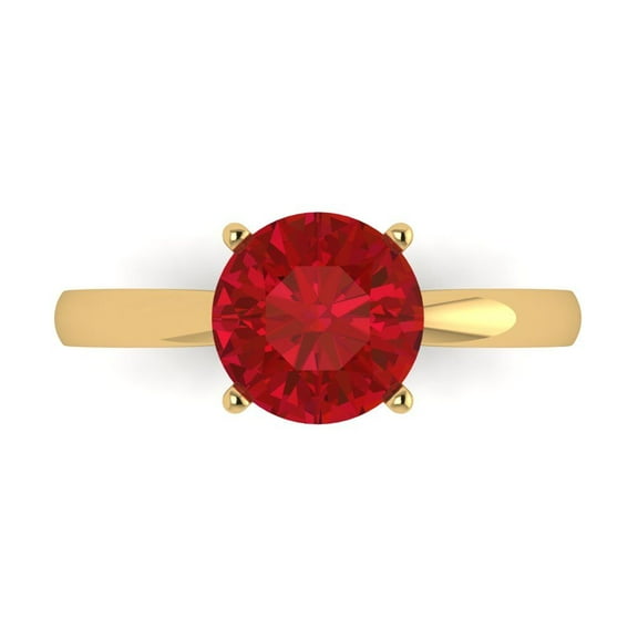 2 ct Round Cut Simulated Ruby Solitaire Engagement Ring for Women in 14K Yellow Gold