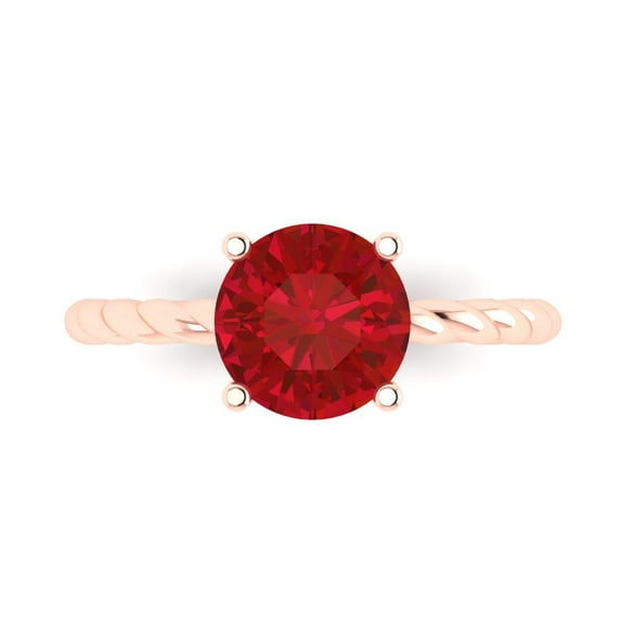 2 ct Round Cut Simulated Ruby Solitaire Engagement Ring for Women in 18K Rose Gold