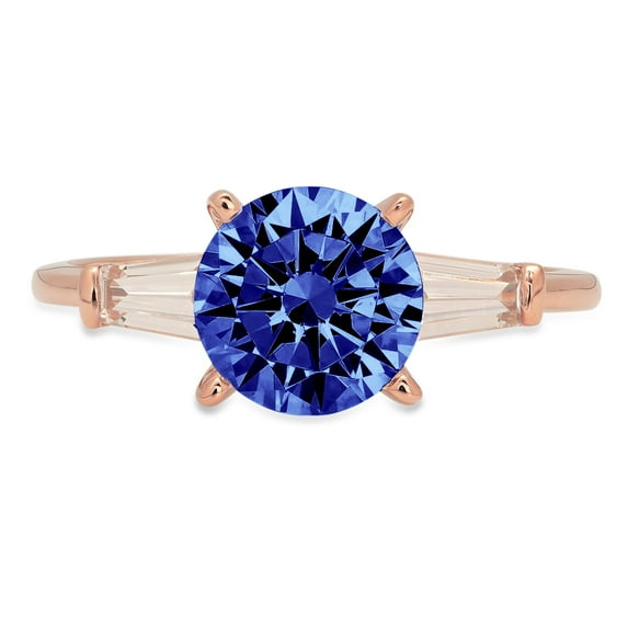 2 ct Round Cut Simulated Tanzanite 3 Stone 14K Rose Gold Womens Engagement Ring