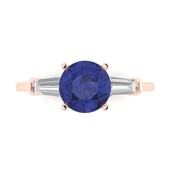 2 ct Round Cut Simulated Tanzanite 3 Stone 14K Rose Gold Womens Engagement Ring