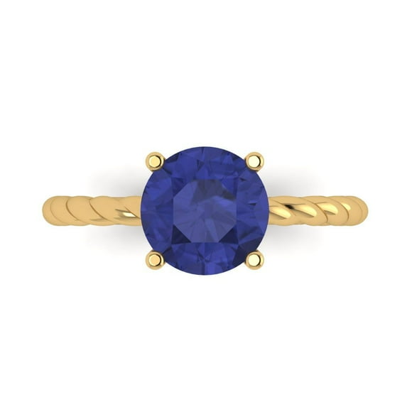 Clara Pucci 14K Yellow Gold Solid Gold Tanzanite Solitaire Anniversary Ring for Women - 2 cttw Round Cut