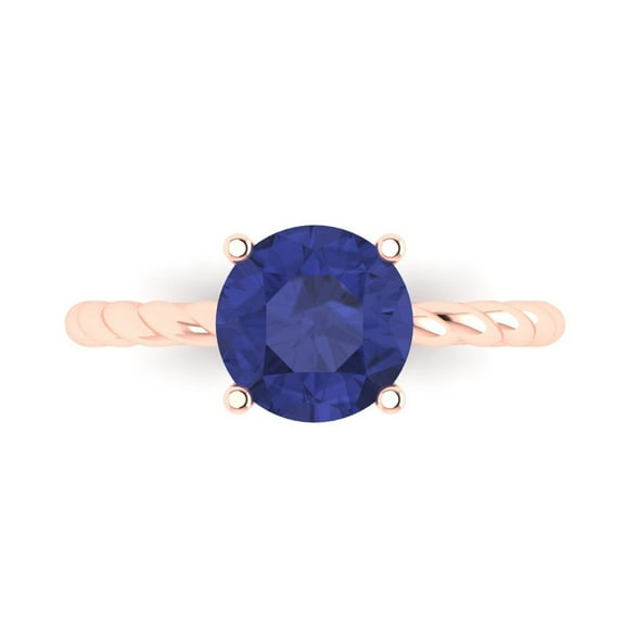 2 ct Round Cut Simulated Tanzanite Solitaire Engagement Ring for Women in 14K Rose Gold
