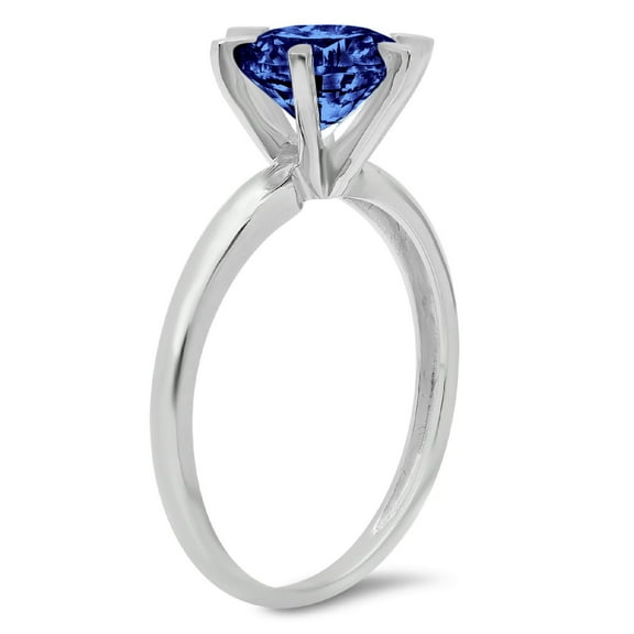 2 ct Round Cut Simulated Tanzanite Solitaire Engagement Ring for Women in 14K White Gold