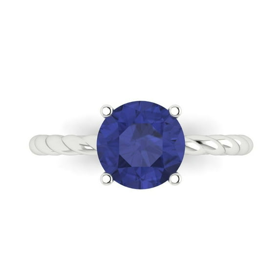 2 ct Round Cut Simulated Tanzanite Solitaire Engagement Ring for Women in 18K White Gold