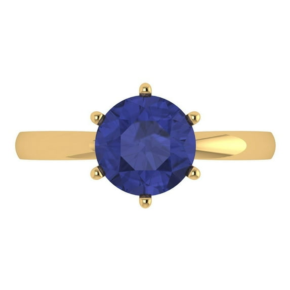 2 ct Round Cut Simulated Tanzanite Solitaire Engagement Ring for Women in 18K Yellow Gold