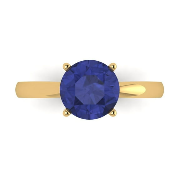 2 ct Round Cut Simulated Tanzanite Solitaire Engagement Ring for Women in 18K Yellow Gold