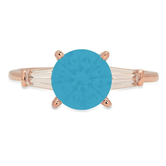 2 ct Round Cut Simulated Turquoise 3 Stone 14K Rose Gold Womens Engagement Ring